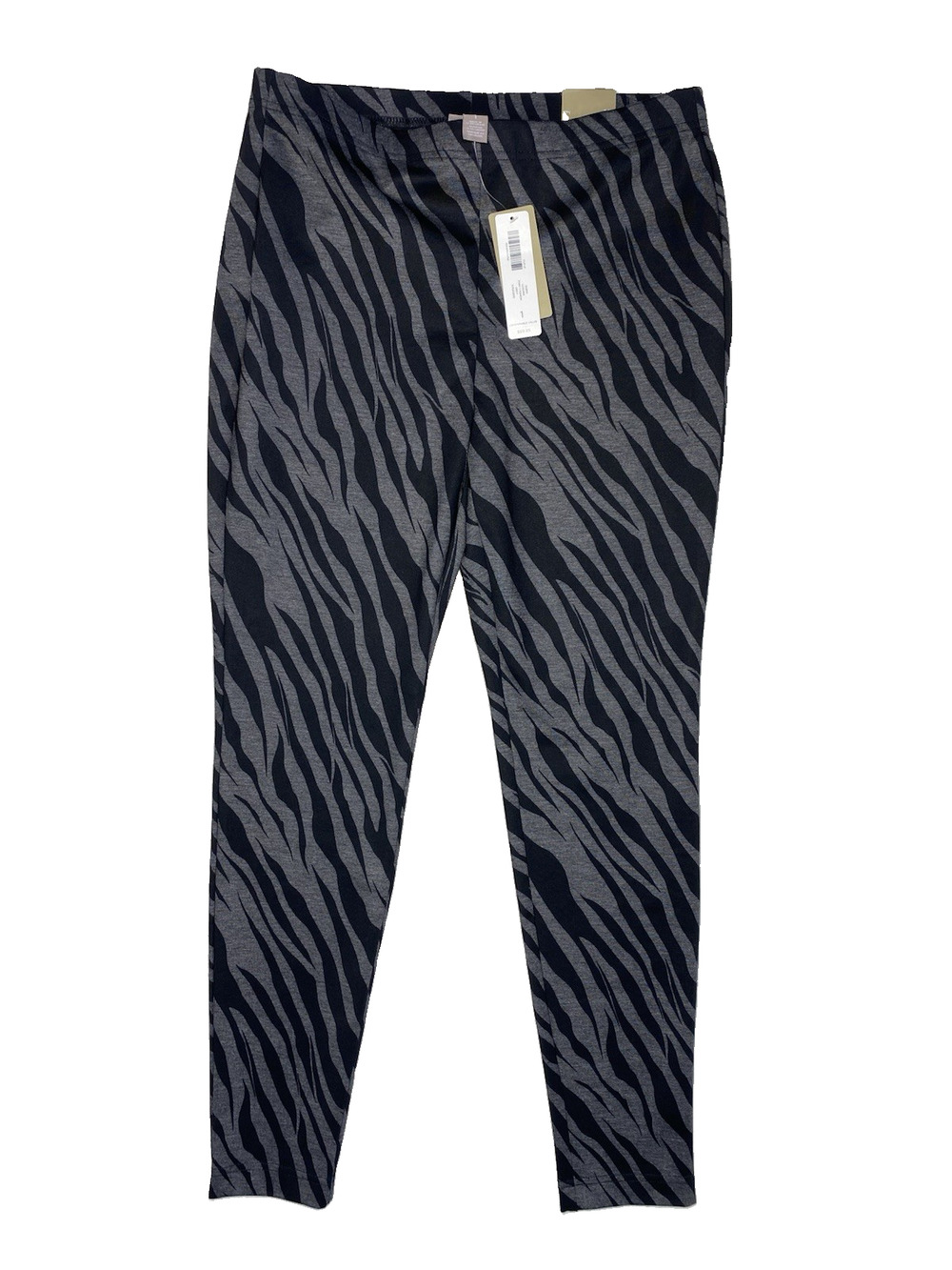 New Chicos Leggings Sz 8-10 Black & Gray Zebra Animal Print Pull On Ankle Pants